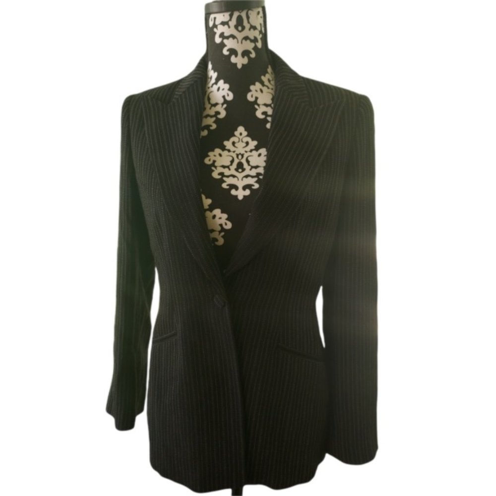 GIORGIO ARMANI Women's Broken Stripes Black Single Button Jacket Size 44 Italy